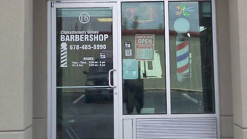 ChynaStormm's Unisex Barbershop storefront in Hiram, Georgia